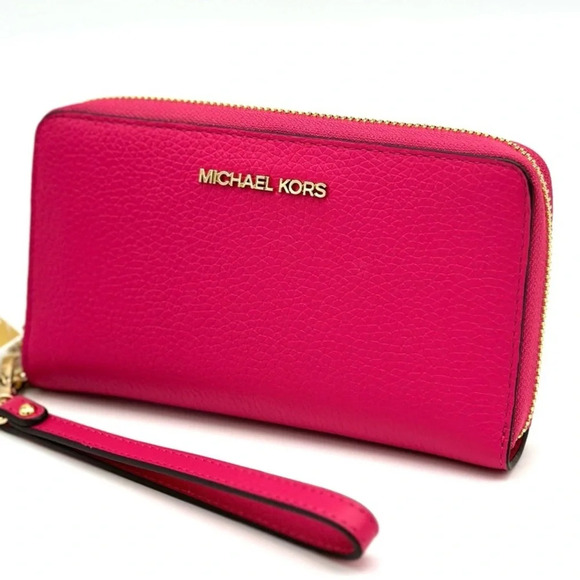 Michael Kors JST LG Flat MF Phone Case Wallet Electric Pink - Picture 1 of 7